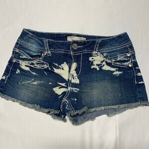 No Boundaries Shorts Booty Denim Bedazzled Stretch Raw Hem Acid Wash Size 5 Y2K